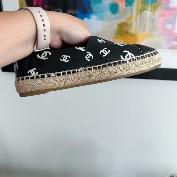 Chanel Black X White Leather CC All Over Icon Espadrilles - Picture 9 of 9